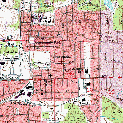Topographic Map of Alberta Church of the Nazarene, AL
