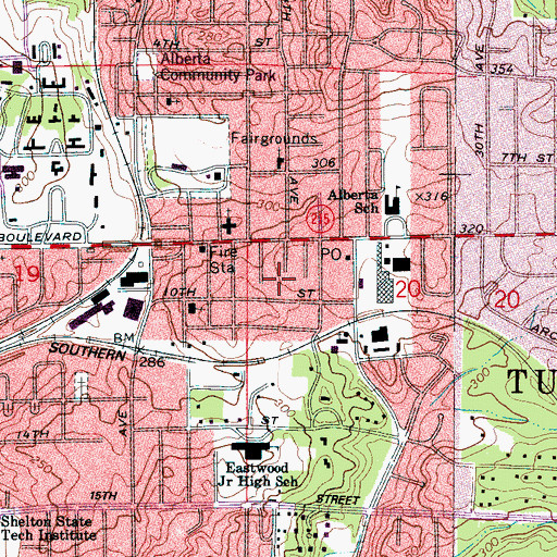 Topographic Map of Alberta Heights, AL