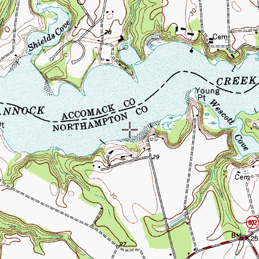 Topographic Map of Miles Wharf, VA