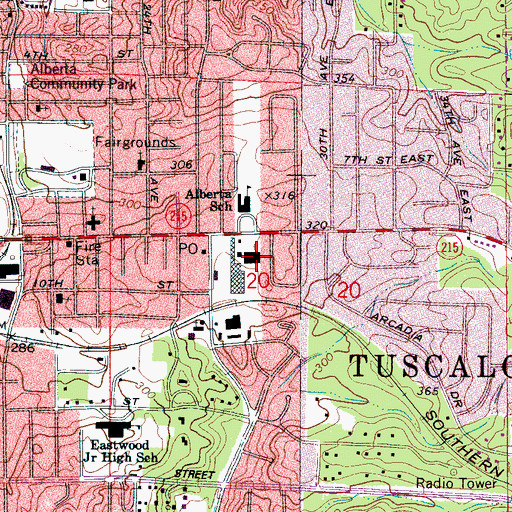 Topographic Map of Alberta Shopping Center, AL