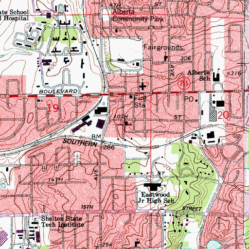 Topographic Map of Alberta United Methodist Church, AL