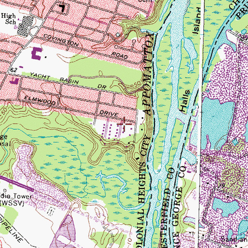 Topographic Map of Archer Bluff, VA