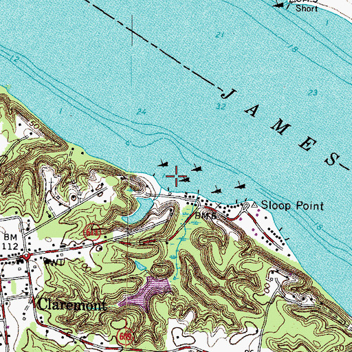 Topographic Map of Claremont Wharf, VA