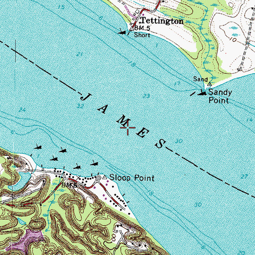 Topographic Map of Sandy Point Wharf, VA