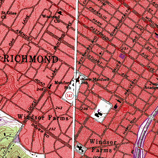 Topographic Map of Mary Munford Elementary School, VA