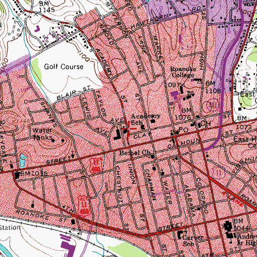Topographic Map of Academy School, VA