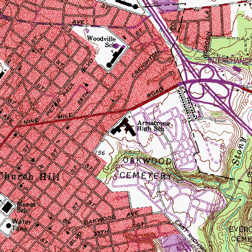 Topographic Map of Armstrong High School, VA