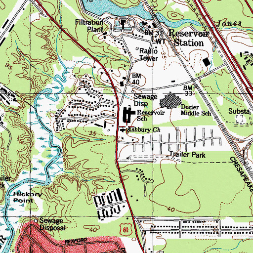 Topographic Map of Asbury Church, VA