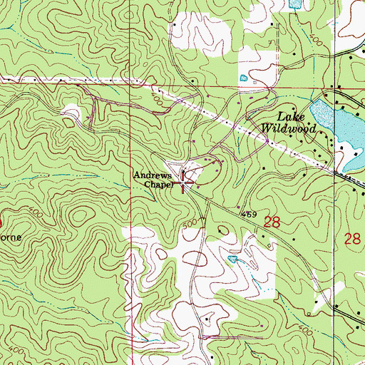Topographic Map of Andrews Chapel School (historical), AL