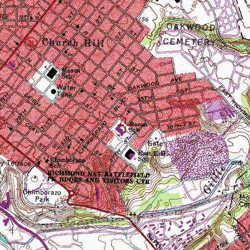 Topographic Map of Bacon School, VA