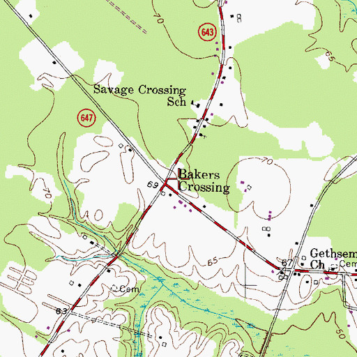 Topographic Map of Bakers Crossing, VA