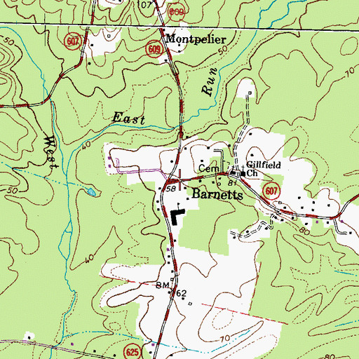 Topographic Map of Barnetts, VA