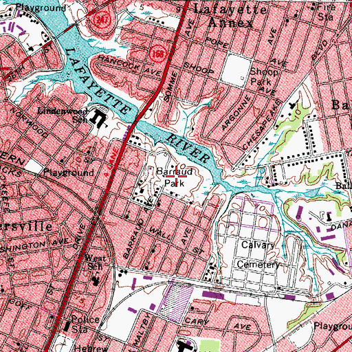 Topographic Map of Barraud Park, VA