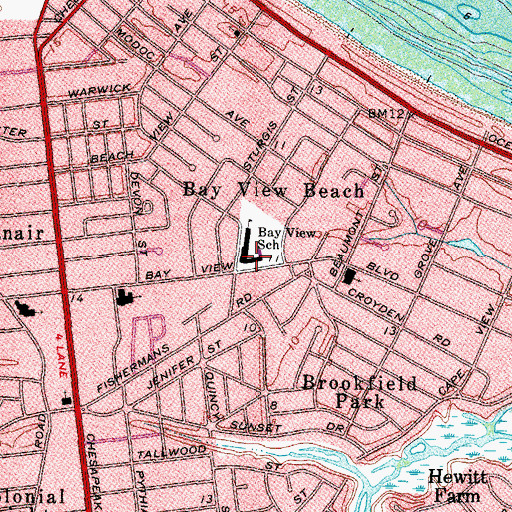 Topographic Map of Bay View Elementary School, VA