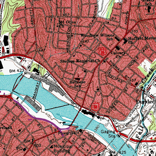 Topographic Map of Bellevue School, VA