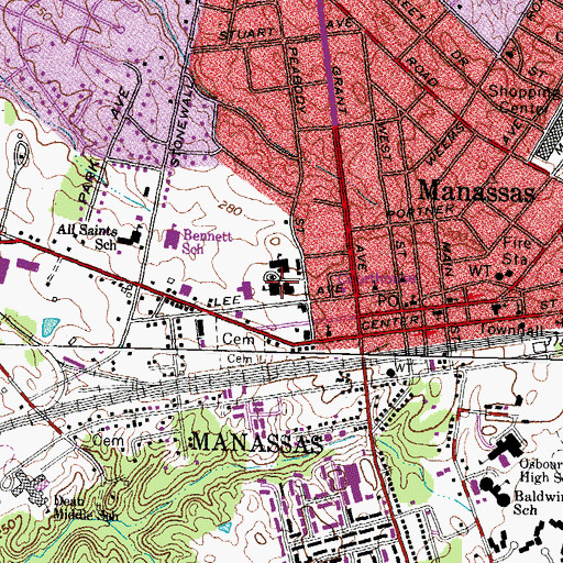 Topographic Map of Bennett Elementary School, VA
