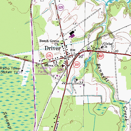 Topographic Map of Berea Church, VA