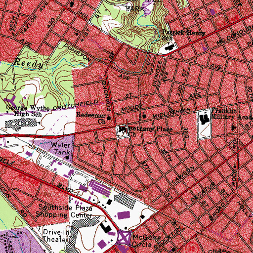 Topographic Map of Bethany Place Church, VA