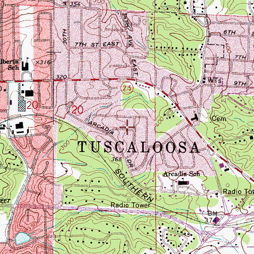 Topographic Map of Arcadia, AL