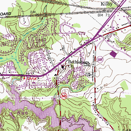 Topographic Map of Bethlehem Church, VA