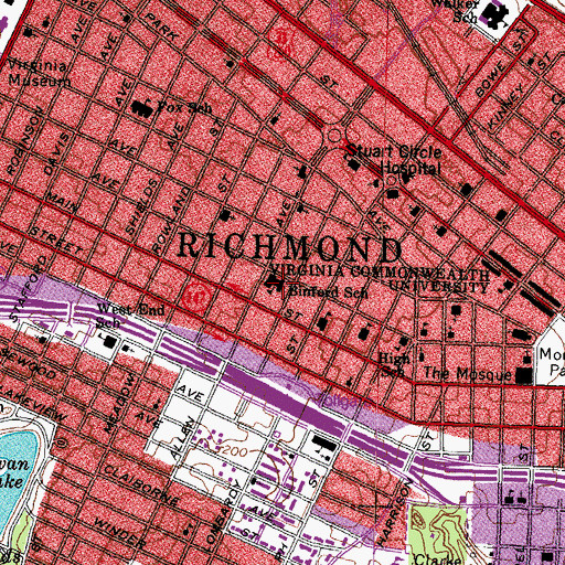 Topographic Map of Binford Middle School, VA