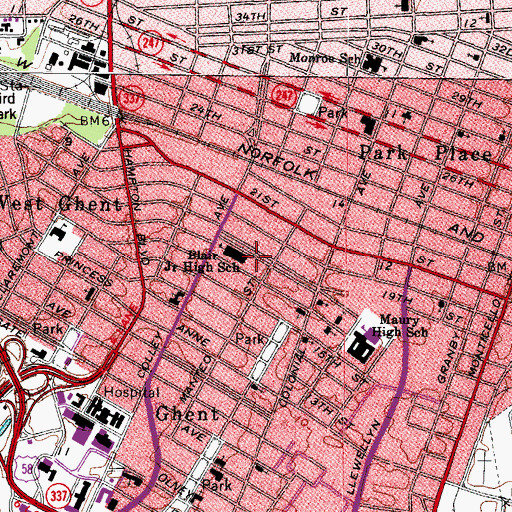 Topographic Map of James Blair Middle School, VA