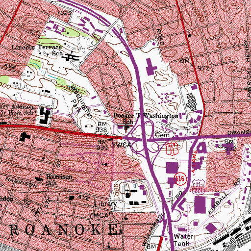 Topographic Map of Booker T Washington School, VA