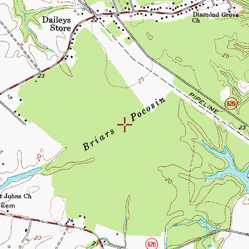 Topographic Map of Briars Pocosin, VA
