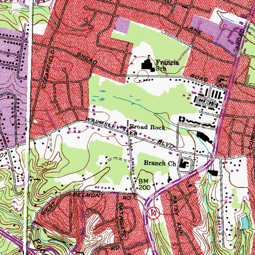 Topographic Map of Broad Rock Church, VA