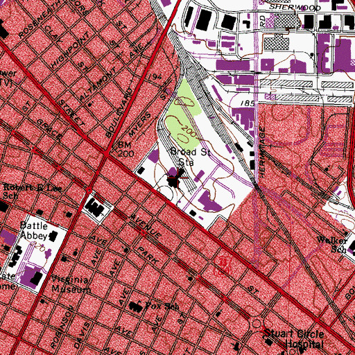 Topographic Map of Broad Street Station, VA