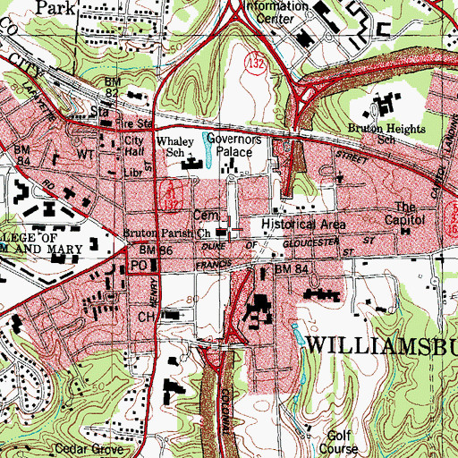 Topographic Map of Bruton Parish Church, VA