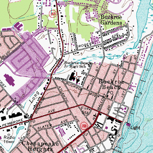 Topographic Map of Buckroe Beach Junior High School, VA