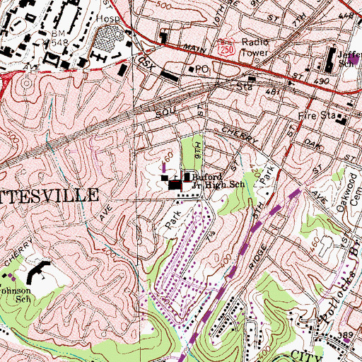 Topographic Map of Buford Middle School, VA