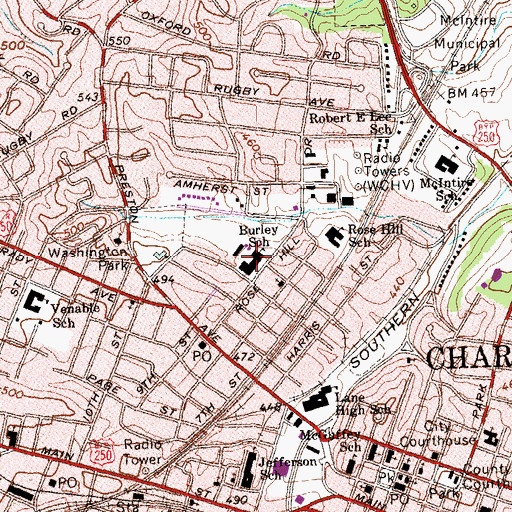 Topographic Map of Jackson P Burley Middle School, VA