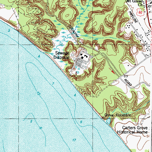 Topographic Map of Camp James River, VA