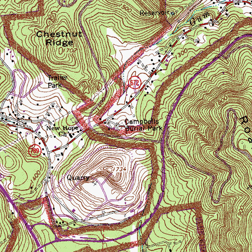 Topographic Map of Campbells Burial Park, VA