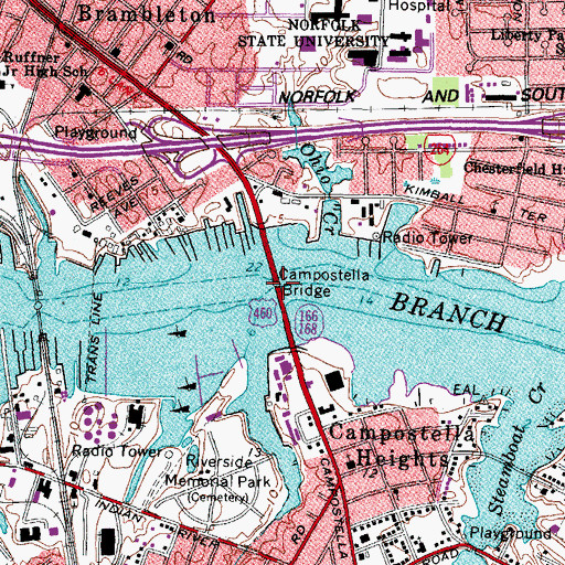 Topographic Map of Campostella Bridge, VA