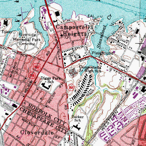 Topographic Map of Campostella Elementary School, VA