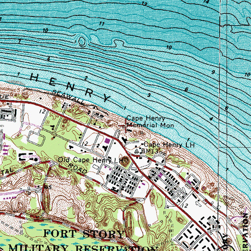 Topographic Map of Cape Henry Memorial, VA