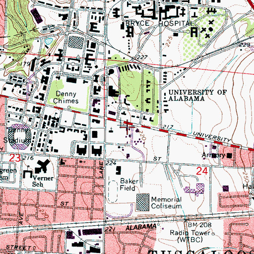Topographic Map of Baptist Student Center, AL