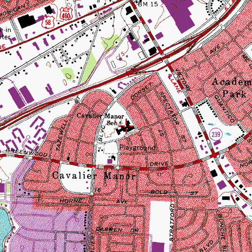 Topographic Map of Cavalier Manor Elementary School, VA