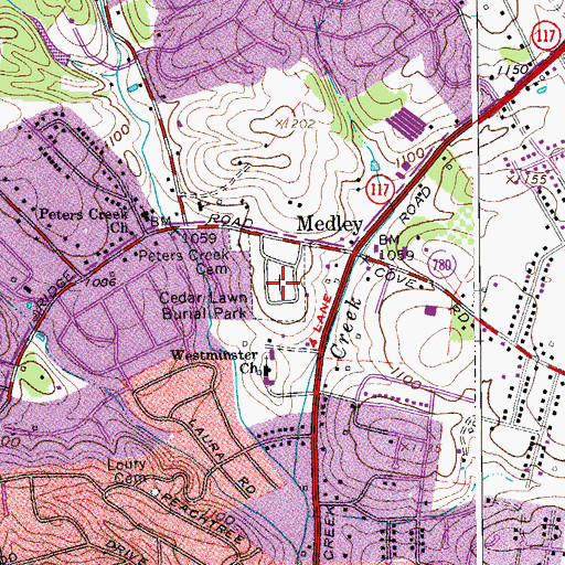 Topographic Map of Cedar Lawn Burial Park, VA