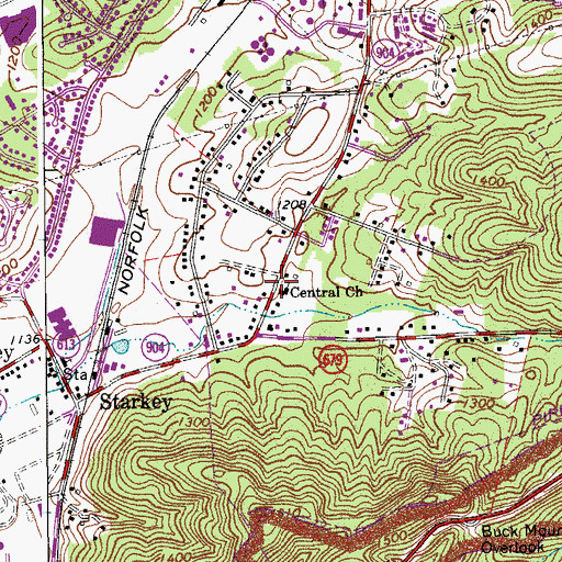 Topographic Map of Central Church, VA