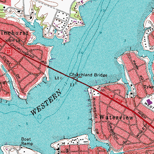 Topographic Map of Churchland Bridge, VA