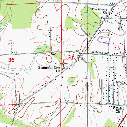 Topographic Map of Beautiful Zion Cemetery, AL