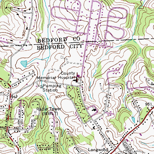 Topographic Map of Bedford Memorial Hospital, VA