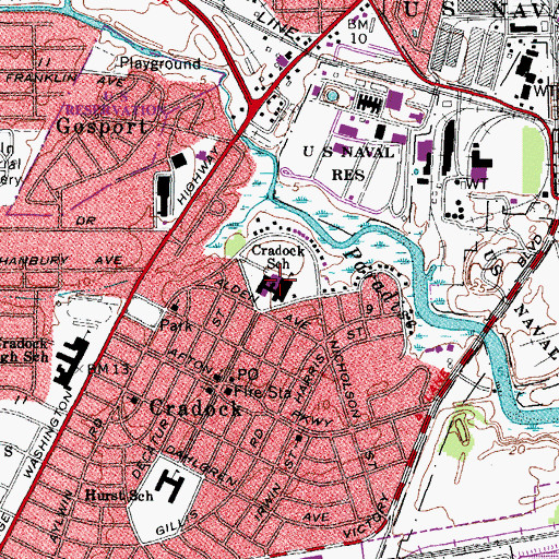Topographic Map of Cradock Middle School, VA