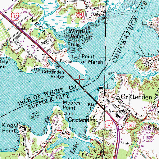 Topographic Map of Sidney Bertram Hazelwood Senior Bridge, VA