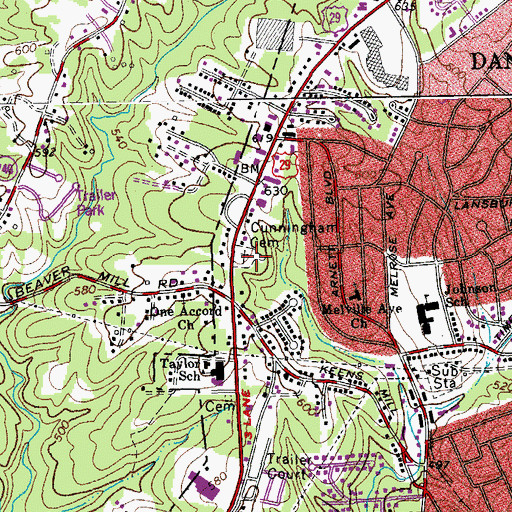 Topographic Map of Cunningham Cemetery, VA