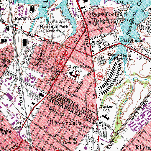 Topographic Map of Diggs Park School, VA
